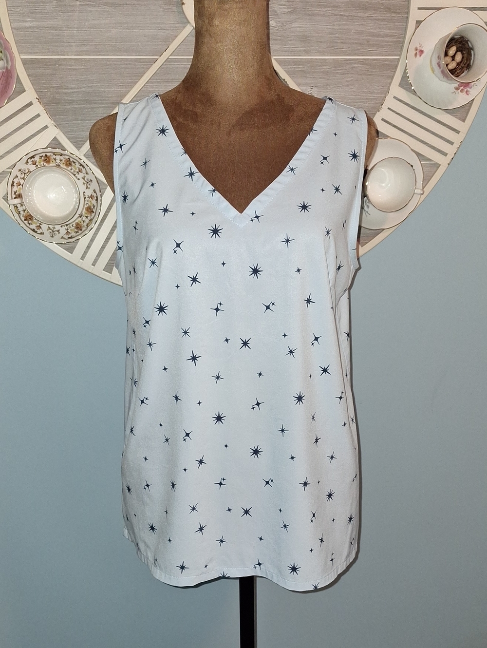 Eddie Bauer Pale Blue Starburst Print Top